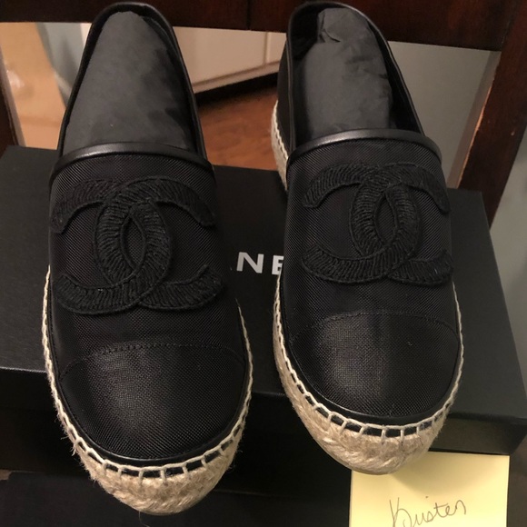 chanel black mesh espadrilles